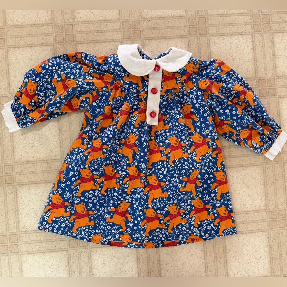 Vintage 70s Winnie the Pooh Dress Collar Handmade 2T